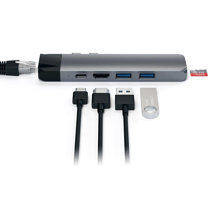Многопортовый адаптер Satechi Pro с двойным коннектором USB-C (USB-C PD 87 Вт, 2 USB-A 3.0, microSD, HDMI 4K 30 Гц, Gigabit Ethernet)